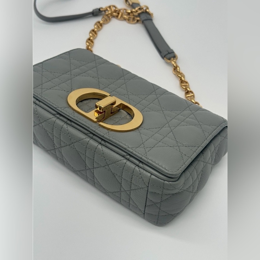 Dior Caro Small Stone Gray Cannage Calfskin Leather Shoulder Bag - Picture 8 of 15